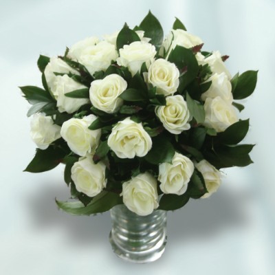 24 White Roses with Vase