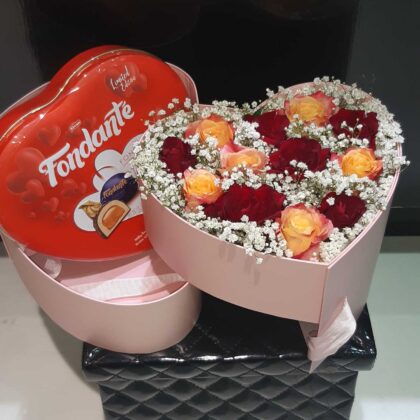 Pink Heart Box With Flowers